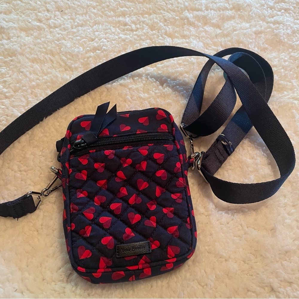 Vera Bradley RFID Quilted Heart Crossbody Bag - Navy and Red